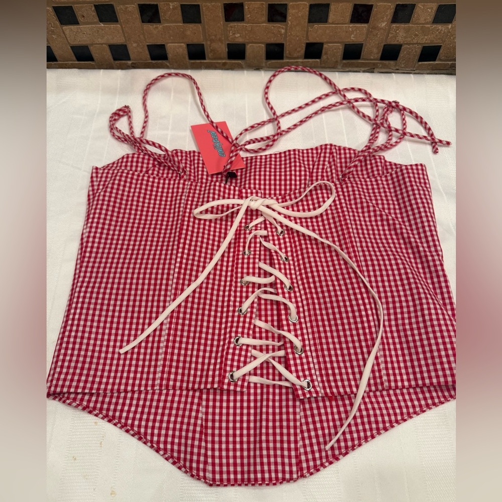 Edikted Red Gingham Corset Top